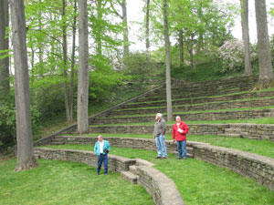 Swarthmore College's outdoor amphitheater is appreciated by, from left, assistant professors Dennis Fink and Dennis P. Skinner and instructor Carl J. Bower.