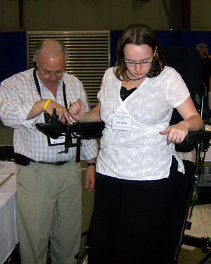Human services student Holly B. Snauffer, of Linden, tries out wheelchair equipment during the 2007 Assistive Technology Expo at Pennsylvania College of Technology.