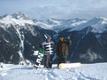 Droege, left, and Russ go snowboarding in the Arlberg area