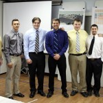 From left: Senior Pastor Andy Beare; construction management students Noah A. Grube, of New Tripoli; Steven A. Leibhart, of Cranberry Township; Chad M. Stevens, Alburtis; William M. Sisko, Pine Grove; Austin K. Leatherman, Perkasie; and instructor Brad M. Martin