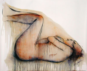 Banister's 'Reclining Female Figure,'2002%3B charcoal, pastel and linseed oil%3B 52 inches by 63 inches