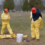 Students Angela M. Poleto and Corey J. Randall don hazmat suits for their afternoon cleanup assignment