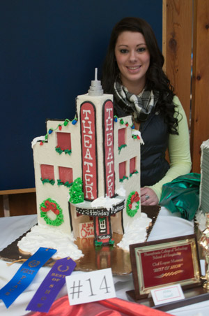 Alisha M. Howell, of Waymart, received the Chef Eugene Mattucci Best of Show Award in Pennsylvania College of Technology's annual Food Show for a theater made from chocolate. The theater was auctioned with other chocolate houses to raise money for Greater Lycoming Habitat for Humanity.