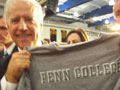 Democratic vice-presidential nominee Joe Biden holds Penn College T-shirt