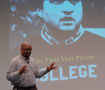 Beneath an iconic campus image  John Belushi in 'Animal House'  keynoter Brian C. Johnson discusses diversity, inclusion and social justice