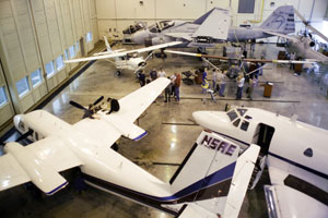 Aircraft used for instructional purposes fill the 11,000-square-foot hangar in Pennsylvania College of Technology%E2%80%99s Lumley Aviation Center at the Williamsport Regional Airport.