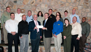 Back row, from left: Mark Wilkinson, Caterpillar District Office; Claude Marsh, Alban Tractor Co. Inc.; Joe Reiter, Ransome CAT; Deb Zundel, Cleveland Brothers Equipment Co.; Ron Moser, Ransome; Dawn Berritt-Perito, H.O. Penn Machinery Co.; Brandon Fritz, Cleveland Brothers; and Karl Quinn, Alban. Front row, from left: Rusty Steele, Alban; Jim Lloyd, H.O. Penn; Ron Garber, Ransome; Paul Starkey, vice president for academic affairs/provost; Randy Fetterolf, Cleveland Brothers; Mary A. Sullivan, dean of natural resources management; Gary Shields, Alban; and Brian Manuel, Caterpillar District Office