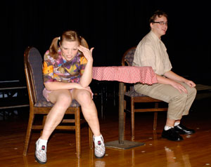 Emily Carella and Robert Tyler Lyons perform 'A Stud and a Babe' during final rehearsals for 'I Love You, You%E2%80%99re Perfect, Now Change.' The musical revue will be presented at 7%3A30 p.m. Thursday through Saturday at Pennsylvania College of Technology%E2%80%99s Klump Academic Center Auditorium. 