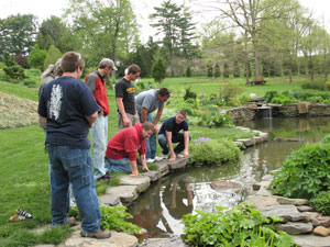Surveying Chanticleer's beauty from poolside are, from left, Stephen D. Snyder, SInking Spring%3B Michael J. Knepp, Swiftwater%3B Tyler L. Tessier, Brookeville%3B James S. Wiand, Reading%3B Seth A. Krape, Bellefonte%3B and Philip B. Wesbury, Williamsport.
