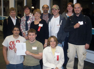 Pennsylvania College of Technology students and faculty attending a recent computer conference in Connecticut are, front row from left, students David Schor, Breinigsville%3B and Michael F. Altobelli, Eldersburg, Md.%3B and Denise Leete, associate professor of computer science. Back row from left, are students Paul S. Hitt, Watsontown%3B and Ryan M. Sokol, McKees Rocks%3B faculty members Pat Coulter and Bahram Golshan, associate professors of computer science%3B and students Nicholas A. Cafarchio, Aspers%3B Elizabeth A. Finch, Williamsport%3B and Gregory T. Poler, Danville.