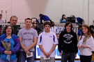 Cross-country seniors Russell Blankenship, with his parents at left, and Tamara Pavlov, right, were honored Thursday night in Bardo Gymnasium. Rounding out the group were volunteer assistant coach Jeffrey Faherty, center, representing head coach Mike Paulhamus; and Michael Fischer, a teammate who escorted Pavlov. Ashley Hetrick was absent.
