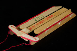 Popsicle sticks help form a sled sold in a Relay for Life fundraiser at Curtin Middle School.