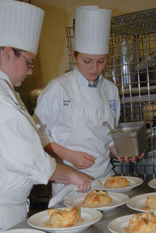 Akacia Klick, right, with classmate Kathleen A. Garrison during a 2008 Visiting Chef event
