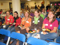 Enjoying a light supper before the meeting are, from left, students Jessica Kiehl and Kattie I. Heisey; Sonya K. Kellogg, assistant group leader at the Children's Learning Center; and group leaders Jessica M. Milheim and Leah R. Tressler