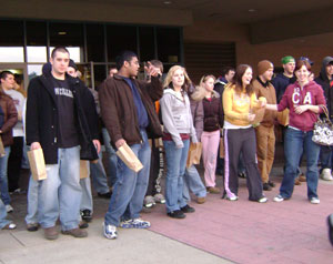 Students await the signal to begin the search for hidden eggs.