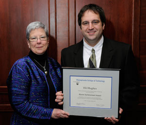 Pennsylvania College of Technology President Davie Jane Gilmour with Eli M. Hughes, of State College, recipient of an Alumni Achievement Award.