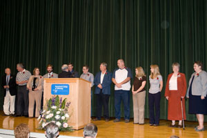 The newest members of Penn College's Quarter-Century Club receive presidential congratulations.