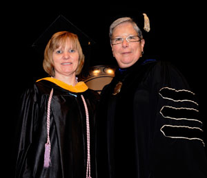 Dottie M. Mathers, recipient of an Excellence in Teaching Award, left%3B and Penn College President Davie Jane Gilmour.