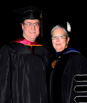 Frank M. Suchwala, recipient of an Excellence in Teaching Award, left%3B and Penn College President Davie Jane Gilmour.