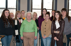 Applied human services students enrolled in the Community and Organizational Change course at Pennsylvania College of Technology planned and staffed a Ten Thousand Villages sale that raised %243,000 for the world%E2%80%99s poor. From left are%3A Andrea M. Newton, assistant professor Larue R. Reese, Sarah E. Hauck, Jessica L. Stahl, Ellen M. Bardo, Chastity Rachel Stahl, Laura A. Frey, Laura A. Richards, Nicole D. Riley, Erin M. LaCerra and Nicole N. English.