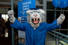 The Penn College Wildcat dons appropriate regalia for an academic celebration