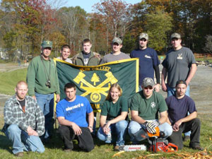 Members of the Pennsylvania College of Technology Forestry Club join their adviser for a group photo during Woodman's Meet activities Oct. 26. Back row, from left%3A Jack E. Fisher, adviser%3B Derek J. Peterson%3B Matthew A. Daubert%3B James D. Aumiller III%3B Dustin L. Rhoades%3B and Brian A. Tomassacci. Front row, from left%3A Jonathon M. Regan, Justin G. Farabaugh, Katherine L. Huddleson, Thomas D. Miller and Michael J. Frantz.