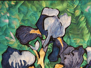 Dorothy Gerring, %E2%80%9CVincent%E2%80%99s Garden,%E2%80%9D detail, 2005, raw edge applique with commercial cottons, 30 inches by 48 inches.