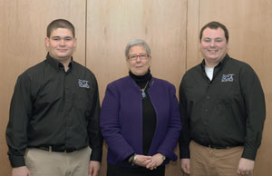 From left, Gregory J. Miller, vice president of internal relations for the Student Government Association at Pennsylvania College of Technology%3B Davie Jane Gilmour, president of the college%3B and Adam J. Yoder, president of the SGA.