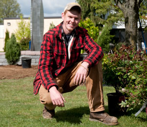 Garrett M. Book helps landscape a Remembrance Garden on Pennsylvania College of Technology's main campus during the Spring 2010 semester. (Photo by Michael S. Fischer, student photographer)