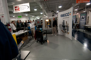 Representatives from Seco Tooling provide demonstrations in Pennsylvania College of Technology%E2%80%99s automated manufacturing lab during Haas Automation%E2%80%99s Pennsylvania Haas Technical Education Center CNC Technology Training Conference.