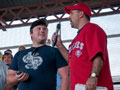 Student Mike Snyder plays the high-low pricing game with the Crosscutters' Gabe Sinicropi (he won!)