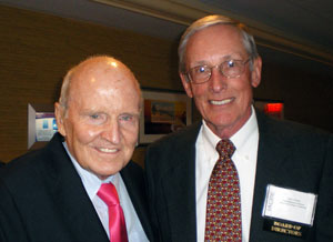Terry A. Girdon, a professor of management at Pennsylvania College of Technology (right) with Jack Welch, former chairman and chief executive officer of the General Electric Co., at the recent International Assembly for Collegiate Business Education conference. (Photo by Meg Galligan, associate professor of business at Shepherd University in Shepherdstown, W. Va.)