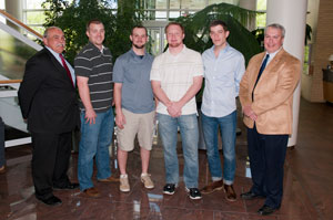 From left, Donald O. Praster, dean of industrial and engineering technologies; students Justin T Nupp, Tyler S. Caldwell, Micah E. Hoover and Derek T. Ban; and Bill Mack, assistant dean of industrial and engineering technologies.