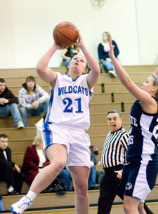 Erica Logan, en route to a 17-point game against Penn State DuBois. 