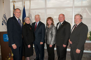 Participants in Thursday's dedication of the Marcellus Shale Workforce Resource Center were, from left, Craig Weidemann, vice president for Penn State Outreach%3B Pennsylvania College of Technology President Davie Jane Gilmour%3B state Sen. Gene Yaw%3B Danielle Boston, of the Pennsylvania Independent Oil and Gas Association%3B U.S. Rep. Glenn 'G.T.' Thompson and Larry L. Michael, executive director for workforce and economic development at the college.