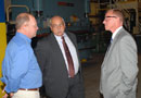 M&M estimator Andy Mitchell, left, talks with Donald O. Praster, dean of industrial and engineering technologies (center), and Thomas J. Venditti, statewide director of WEDnetPA