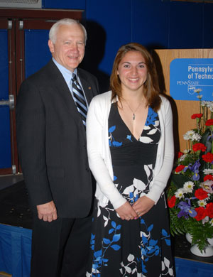 State Sen. Gene Yaw with 2010 Peggy Madigan Memorial Leadership Scholarship recipient Kristina Kline, of Muncy.