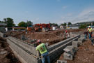 Block work defines the new masonry lab under construction west of the Center for Business & Workforce Development