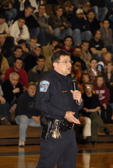 Penn College Police Chief Chris Miller apprises all-student meeting of recent crimes - and the administrative response.