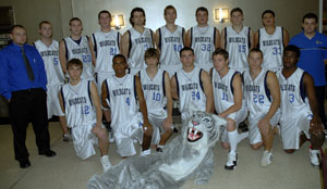The Penn College men's basketball team (and its %231 fan)at a recent 'Meet the Wildcats' event.