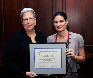 Pennsylvania College of Technology President Davie Jane Gilmour, left, with Mentorship Award winner Emilie E. Faillo.