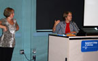 Faculty members Denise S. Leete, left, and Pat Coulter enlighten their students