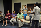 Debo Powell, assistant director of student activities for diversity and cultural life, engages students ...