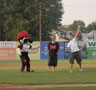 Aaron D. Moyer, of Perkasie, a business administration: marketing major - and Student Government Association vice president of finance - throws the ceremonial first pitch