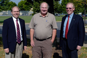 Steven R. Parker, assistant professor of physics, center, acknowledges his contribution with Robb C. Dietrich, executive director of the Penn College Foundation, left%3B and Jim Finkler, annual giving officer.