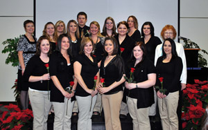 Recent graduates of the practical nursing program at Penn College's North Campus are: front row from left, Brandy Statts, Kayla Rupert, Rhonda Bogaczyk, Amy Johnson, Kirsten Jones and Janell Caden; second row from left, Debra A. Day (instructor), Rebecca Maynard, Brittany Schimpf, Lacey Confair, Nicole Galayda, Melanie Johnson and Natalie O. DeLeonardis (coordinator); back row from left, Kimberly Kephart, Michael Greenfield, Amanda Wyble and Terri-Ann Lowther