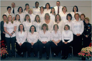 Back row, from left%3A David Fluck, Lee Oyler, Janice Knight, Tawyana Lake and Joe Hepfner. Third row, from left%3A Breanne Oakley, Jessica Hurrle, Theresa Brown, Becky Chamberlain, Elizabeth Grossman, Alicia Rice and Lesley Snyder. Second row, from left%3A instructor Debra A. Day, Rachel Baker, Jennifer Woodworth, Peggy Bennett, Jessica Myers, Fawn Fisher, Jessi Cornell, Carol Dennis, Cynthia Graves, program coordinator Natalie O. DeLeonardis and instructional specialist George Ann Foreman. Front row, seated from left%3A Samantha Shaw, Kathleen Sullivan, Carla Sandor, Ashley Belanger and Peggy Brown.