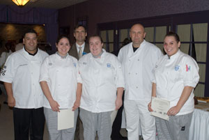 From left, Genaro Gonzales, creative services specialist for the California Raisin Marketing Board%3B Gabrielle E. Bricker, of Etters, a member of the Second Runner-Up team at Pennsylvania College of Technology%3B Frederick W. Becker, dean of the School of Hospitality at the college%3B Aimee M. Stout, of Middletown, N.Y., a member of the Second-Runner-Up team%3B Dominique Homo, owner of L%E2%80%99Ecole du Pain in Montreal%3B and Grand Prize winner Kayla M. Keever, of Mechanicsburg. Not in the photo is First Runner-Up Sarah E. Shoop, of Lock Haven.