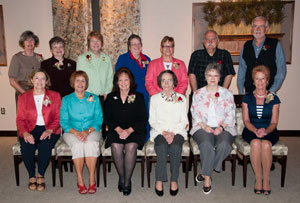 A number of Penn College's 2010-11 retirees gather for a breakfast reception Thursday morning. Front row, from left: Nancy C. Bowers, Francesca Troutman, Gloria J. Hackenburg, Edythe R. Sober, Virginia L. Fedorowicz and Donna M. Vaughn. Back row, from left: Gail B. Landers, Marilyn G. Bodnar, Elizabeth A. Dahlgren, Judith P. Shimp, Billie K. Spotts, Michael H. Miller and Phillip D. Landers.