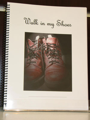 Commemorative book invites readers to 'Walk in my Shoes.' (Photos by Nicole S. Staron, library circulation assistant)